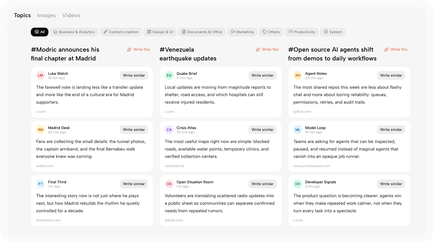 Kollab-Bildschirm für den KI-Content-Workflow: Ideen erfassen